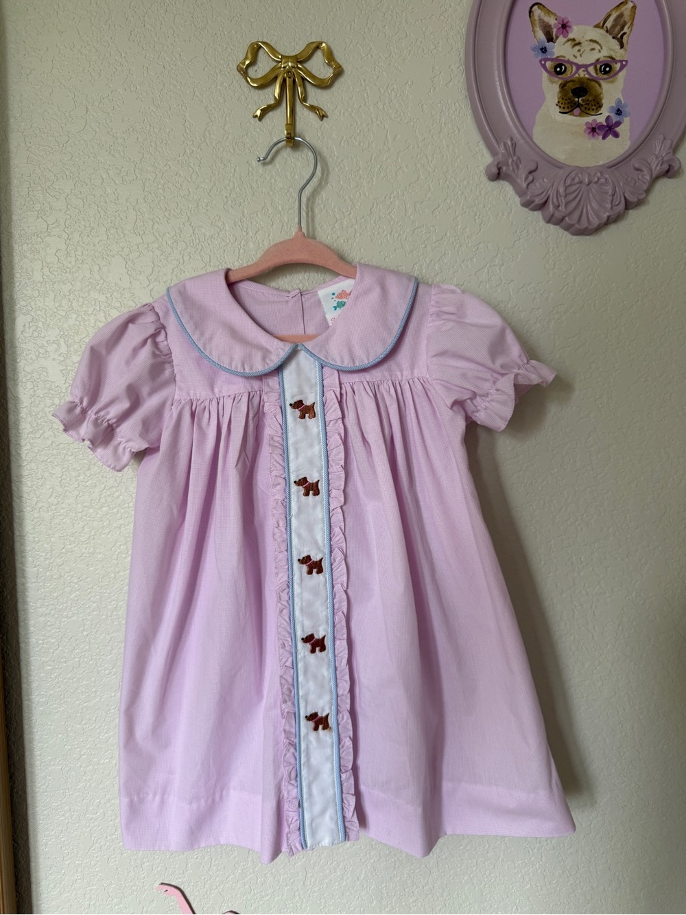 Stitch Fish Peter Pan Collar Dress with Puppy Embroidery